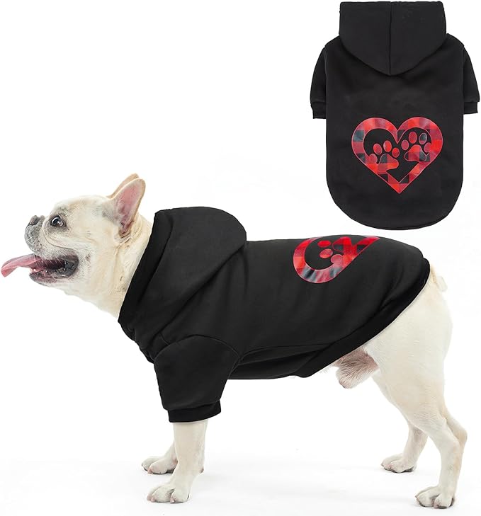 SCENEREAL Dog Hoodie with Leash Hole, Warm & Soft Fleece Dog Sweater & Sweatshirt for Small Medium Large Dogs, Pets Clothes Cold Weather Costume, Heart Print M