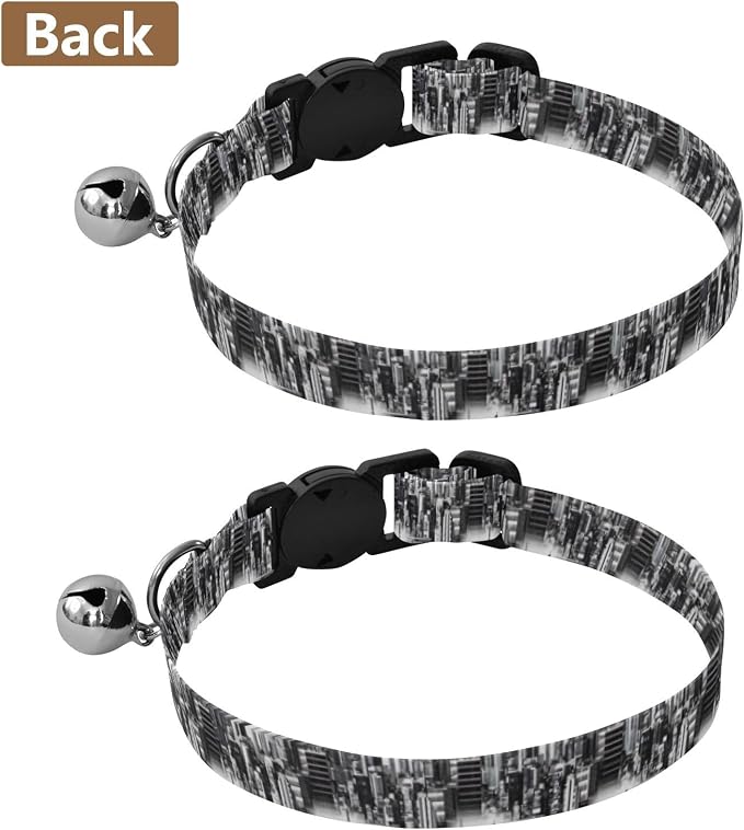 Black White Skyline City Puppy Collar 2 Pack Pet Collars for Cats Adjustable Length 10.6" to 17.1"