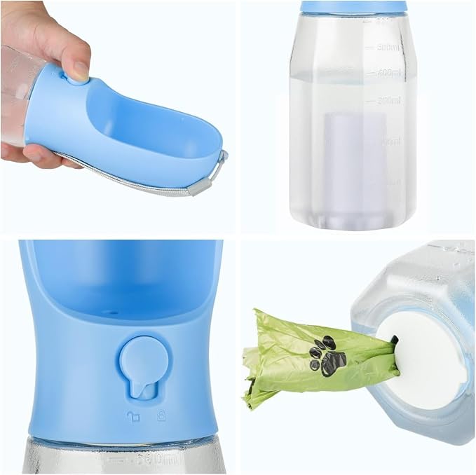 Dog Water Bottle with Food Container, Portable Pet Dog Water Dispenser for Outdoor Walking,Hiking,Travel,Puppy Essentials,Puppy Supplies,Replaceable Waste Bags