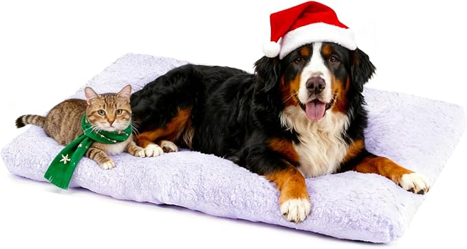 Mora Pets Dog Bed Comfy Dog Crate Beds Plush Pet Sleeping Mat Washable Pets Mattress Anti-Slip Crate Mat Soft Kennel Pad for Large, Jumbo, Medium, Small Dogs Cats Breeds, 47" x 29", Lilac