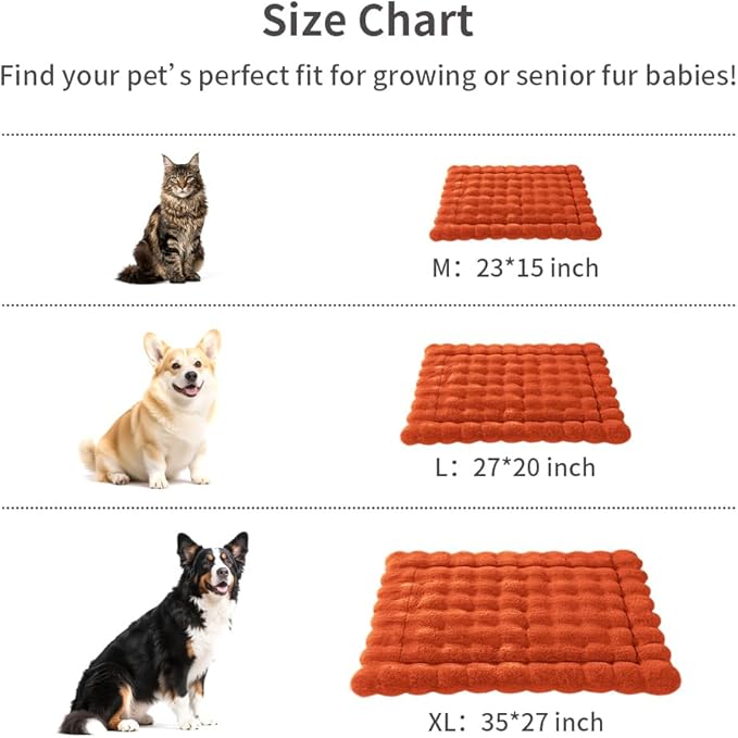 SOMAHE Self-Warming Cat Bed, Plush Faux Fur Pet Bed Mat with Anti-Slip Bottom, Ultra Soft Heated Bed for Cats & Medium Dogs, Cozy Fluffy Pad for Couch & Crate, Machine Washable, 27x20 Inch Orange