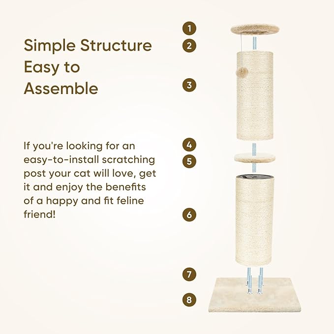 PAWSCRAT Cat Scratching Post 32 Inch High, 5.5 Inch Large Diameter Natural Sisal Cat Scratch Post, Scratch-Resistant and Durable Tall Cat Scratcher for Indoor Cats, Protect Your Furniture, Beige