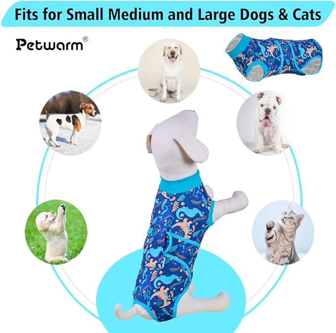 PetWarm Dog Surgery Suit, Recovery Suit for Dogs, Cone Alternative After Surgery Shirt for Dogs, Female Male Dog Onesie for Spay Neuter, Pet Recovery Shirt, Dinosaur Pattern, Green, L
