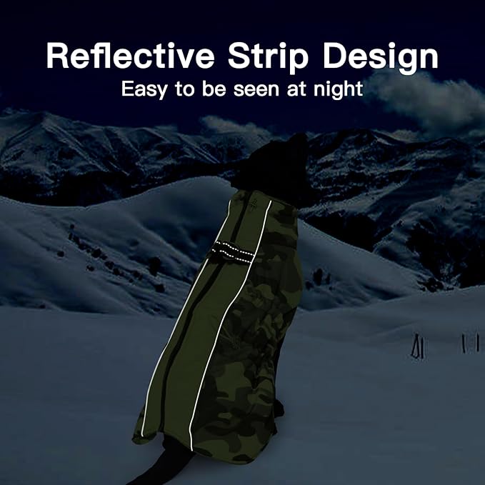 Dog Winter Jacket - 3X Large, Warm Zip Up Snowsuit Dog Harness Vest, Reflective, Water-Resistant, Camouflage