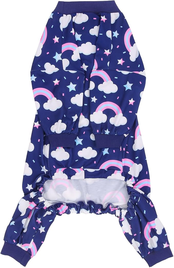 HDE Dog Pajamas One Piece Jammies Jumpsuit Pet Clothes Outfit Stretchy Lightweight Comfy Shirt Pjs for M-3XL Dogs Rainbows - M