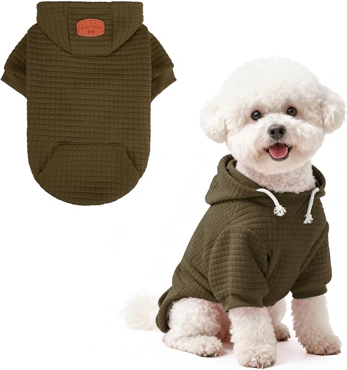 BEAUTYZOO Dog Hoodie with Leash Hole and Pocket,Dog Sweaters for Small Medium Large Dogs Boys Girls,Waffle-Like Laminated Cotton Warm Outfits for French Bulldogs, Pitbull, Winter Puppy Clothes Jacket