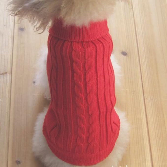 Tangpan Turtleneck Classic Straw-Rope Pro Pet Dog Sweater Apparel (Red,S)