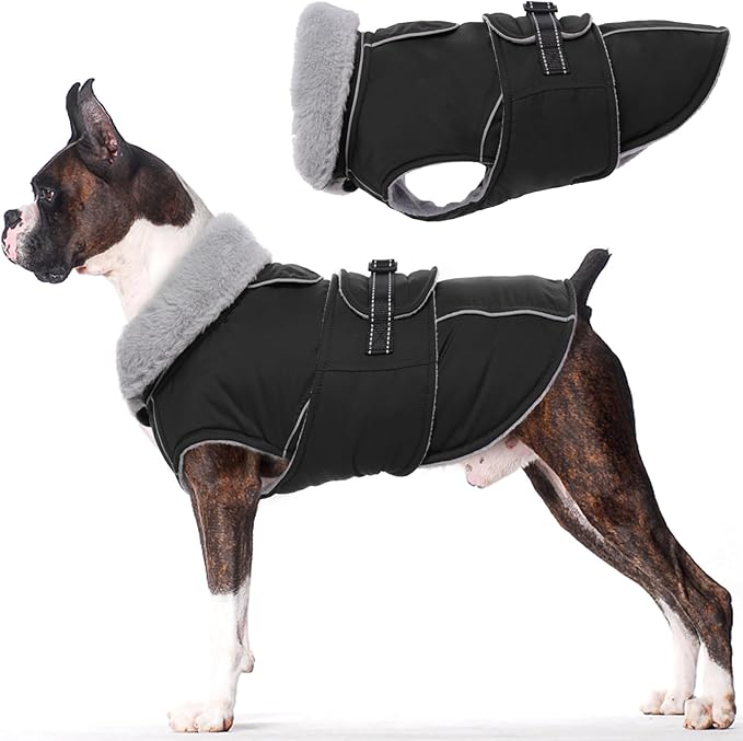 Lelepet Warm Dog Coat Reflective Dog Fleece Vest Waterproof Jacket Windproof Winter Cold Weather Coats with Adjustable Buckle Jackets for Large Dogs, Black, L