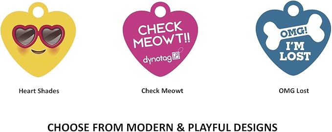 Dynotag® Web Enabled Super Pet ID Smart Tag with DynoIQ™ & Lifetime Recovery Service. Play Series: Deluxe Coated Steel - Heart (Heart Shades)