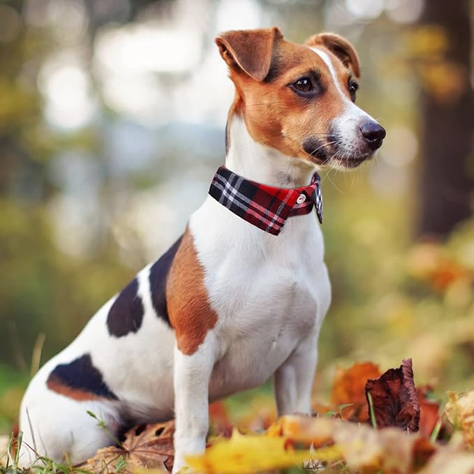 Faleela Cotton Plaid Shirt Style Dog Collar Soft Cute,Boy Dog Collar with Quick-Release Buckle,Adjustable Bow Tie Collar for Small Medium Large Dogs