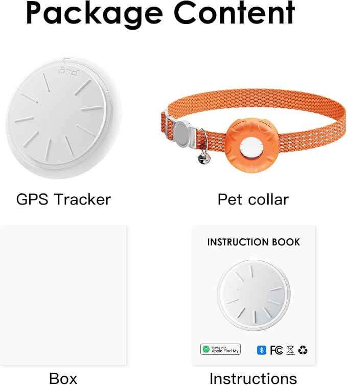 GPS Tracker for Cats (iOS Only), MINI Cat Tracker, Real-Time Location Pet Tracker, No Monthly Fee GPS Tracker, Compatible with Apple Find My,Anti-Lost Smart Tag (Orange)