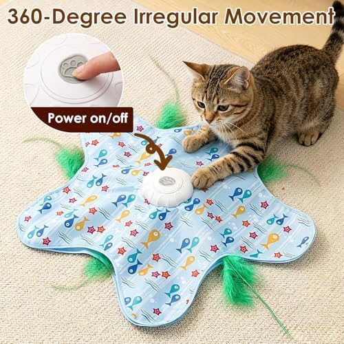 Interactive Cat Toys for Indoor Cats, USB Rechargeable Hide and Seek Automatic Feather Moving Kitten Toy with 2 Replaceable Wands, 3 Modes, 5-Min Auto-Sleep & Realistic Bird Sounds(Colorful)