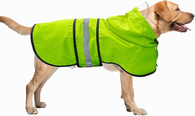 Dog Raincoat Waterproof Reflective Slicker - Lightweight Breathable Hooded Poncho Rain Coat Jacket with Adjustable Belly Strap and Leash Hole for Small Medium Large Dogs (X-Large, Green)