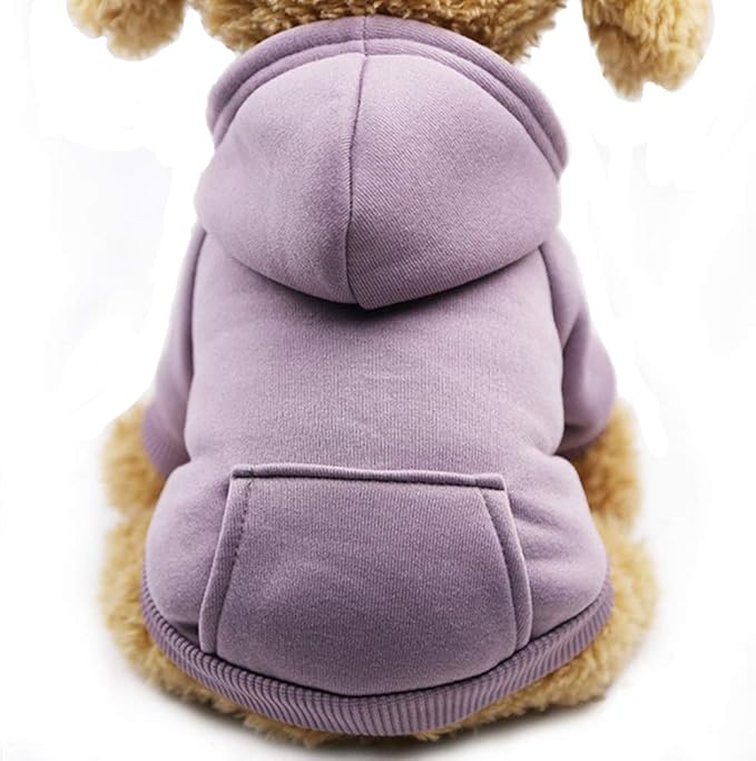 Jecikelon Winter Dog Hoodie Sweatshirts with Pockets Warm Dog Clothes for Small Dogs Chihuahua Coat Clothing Puppy Cat Custume (Purple, Small)