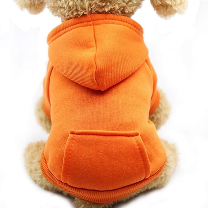 Jecikelon Winter Dog Hoodie Sweatshirts with Pockets Warm Dog Clothes for Small Dogs Chihuahua Coat Clothing Puppy Cat Custume (Orange, X-Small)