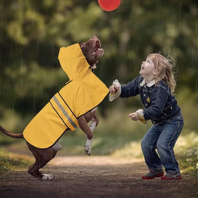 Reflective Dog Rain Coats - Waterproof Adjustable Pet Raincoat Jacket, Lightweight Dog Apparel & Accessories Raincoat for Small to X- Large Dogs(Yellow, Large)