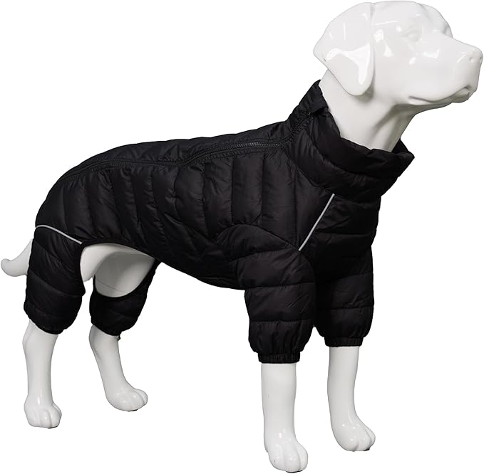 Warm Dog Coat, 4 Legs Covered Waterproof Windproof Reflective Vest, Zippered Adjustable Outdoor Snow Jacket for Small Medium Large Dogs Black L