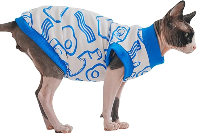 Sphynx Hairless Cat Summer Cotton T-Shirts Cat Vest Pet Clothes, Round Collar Vest Kitten Shirts Sleeveless, Cats & Small Dogs Apparel (Breakfast, L (7.5-8.8 lbs))