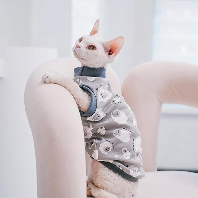 Sphynx Hairless Cat Summer Cotton T-Shirts Cat Vest Pet Clothes, Round Collar Vest Kitten Shirts Sleeveless, Cats & Small Dogs Apparel (Sheep, L (7.5-8.8 lbs))