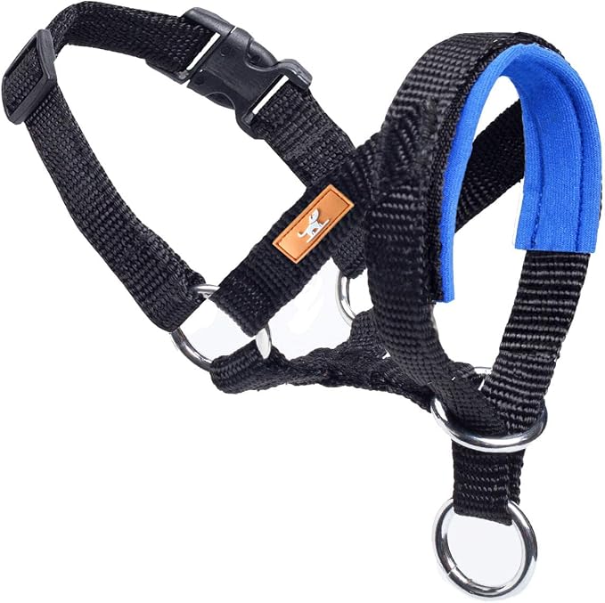 Dog Head Collar, Fabric Padded Head Collar for Dogs to Prevent Pulling, Adjustable Dog Head Harness (M,Blue)