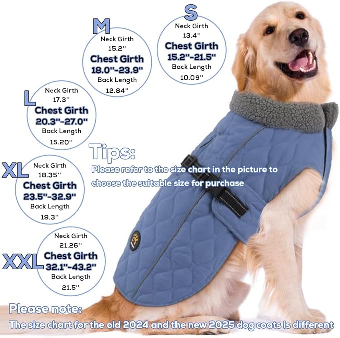 Dog Winter Coats, Fleece Lining Coats for Dogs, Adjustable Windproof Puppy Cold Weather Coat, Water Resistant Quick Release Buckle Dog Jacket for Small Medium Large Dogs, Blue S