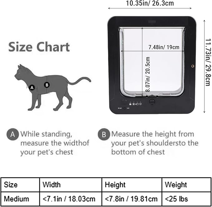 Generic 2026 Upgrade Smart Cat Door for Interior & Exterior, Automatic Sensing Pet Door with Collar Activated Opening, Electronic Cat Flap for Kitty Kittens Doggie