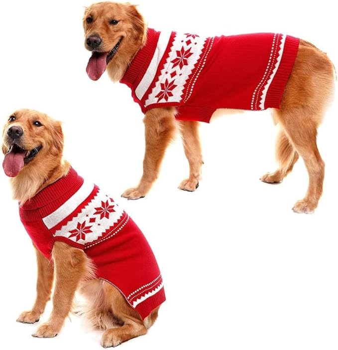 Mihachi Dog Sweater - Winter Coat Apparel Clothes with Colorful Stripes for Cold Weather, Red ML