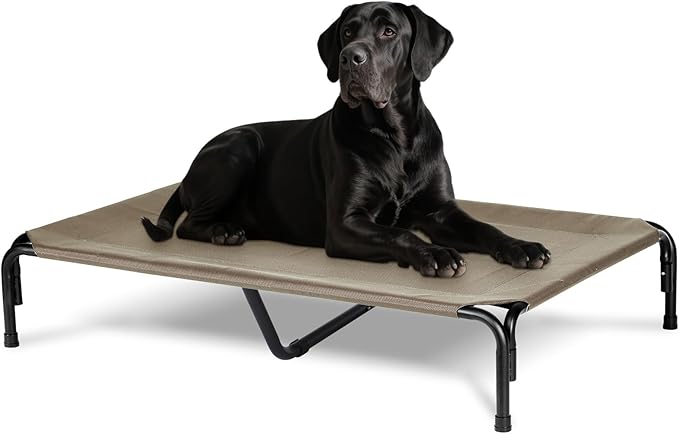PVY Elevated Dog Bed for Outdoor, XXL Raised Dog Cot Indestructible with Washable Mesh, Cooling Summer Pet Cot Chew Proof for Outside Camping Travel, 51 inch Brown