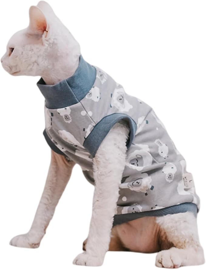 Sphynx Hairless Cat Summer Cotton T-Shirts Cat Vest Pet Clothes, Round Collar Vest Kitten Shirts Sleeveless, Cats & Small Dogs Apparel (Sheep, L (7.5-8.8 lbs))