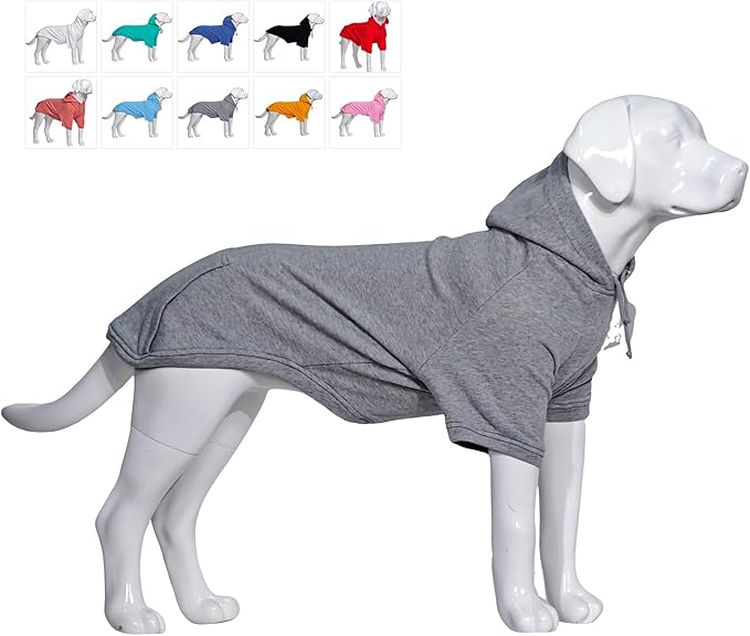 Lovelonglong Blank Basic Hoodie Sweatshirt for Dogs 100% Cotton Fits Small Medium Dachshund Large Dog Gray D-L