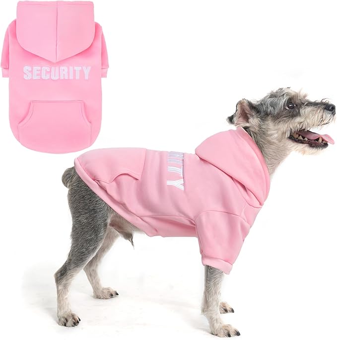 SCENEREAL Security Dog Hoodie Sweater for Large Medium Small Dogs, Embroidered Dog Clothes with Hat Pockets and Leash Hole, Soft Warm Fleece Pets Cold Weather Halloween Costumes for Boys Girls