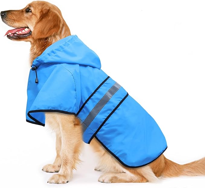 Candofly Dog Raincoat Hooded Poncho - Adjustable Waterproof Dog Rain Jacket Lightweight Reflective Dog Rain Coat Pet Slicker for Small Medium Large Dogs (Large, Sky Blue)