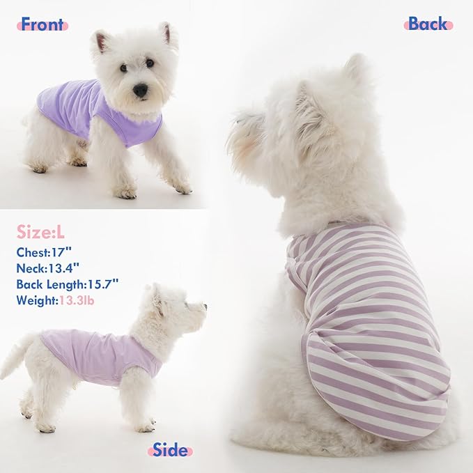3 Pack XL Purple Striped Dog Tshirts for Medium Dogs,Lightweight Sleeveless Tee for Spring&Summer,Indoor/Outdoor Breathable and Lightweight,Cute Party Photo Dress(Purple,XL)