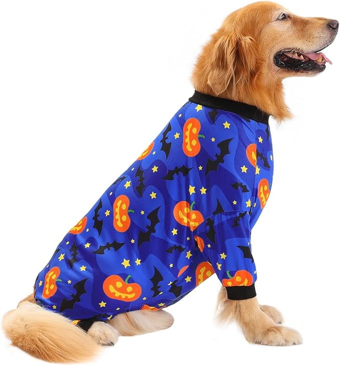 HDE Dog Pajamas One Piece Jumpsuit Lightweight Dog PJs Shirt for M-3XL Dogs Starry Pumpkins - M