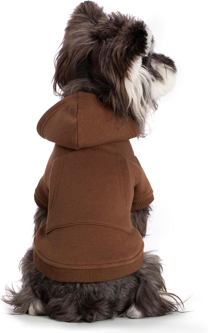 Koneseve Dog Hoodie & Cat Sweater, Warm Fleece Hooded Soft Winter Sweatshirt for All Breeds, Cozy Pet Clothes, Brown, L