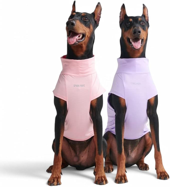 Spark Paws Sunblock Dog T-Shirt, SPF30 Protection, Lightweight Breathable Quick Dry for Dogs with Sensitive Skin - Purple & Pink (Set of 2) - 3XL