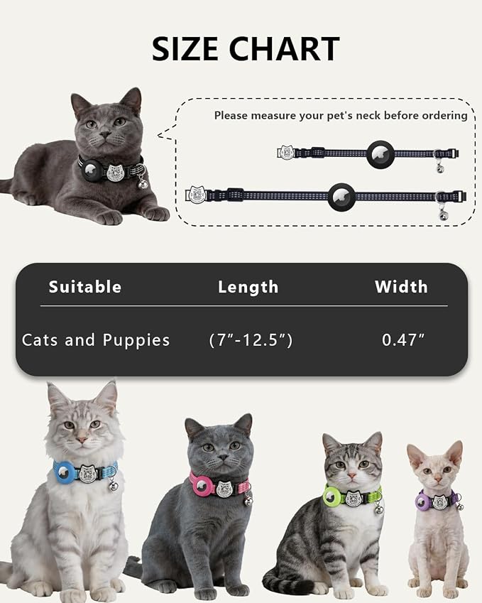 Cat Collar with AirTag Holder, QR Code Tag and Bell (Red, Dot Matrix)