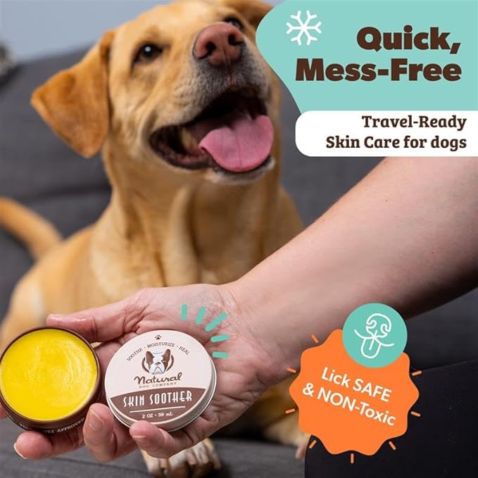 Natural Dog Company Skin Soother Balm for Dogs – 4 oz Tin All Natural Hot Spot & Rash Relief – Organic Itchy Skin Soothing Moisturizer for Dry, Red, Crusty Skin – Lick-Safe Dog Balm, Made in USA