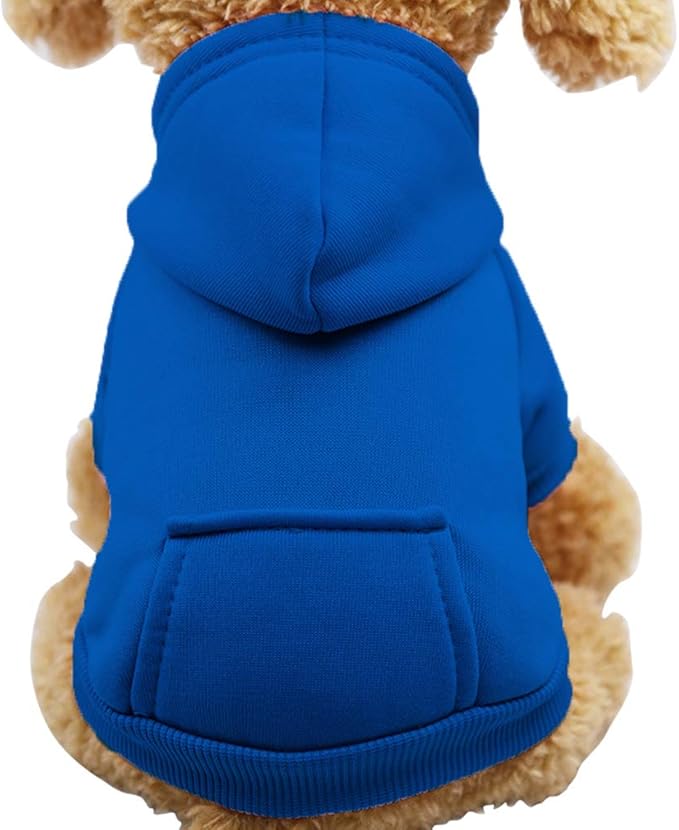 Jecikelon Winter Dog Hoodie Sweatshirts with Pockets Warm Dog Clothes for Small Dogs Chihuahua Coat Clothing Puppy Cat Custume (Dark Blue, X-Small)