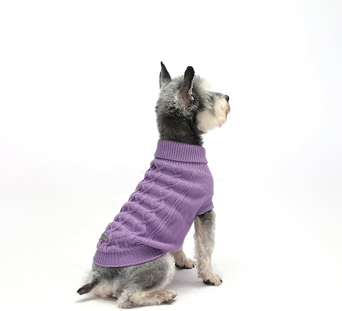 Dog Pullover Sweater, Cold Weather Cable Knitwear, Warm Clothes for Chihuahua, Bulldog, Dachshund, Pug, Yorkie, Dog Outfits for Small Dogs (Purple XS)…
