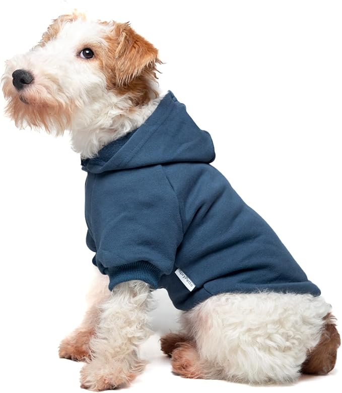 Small Dog Hoodies, 100% Cotton Sweatshirt with Leash Hole, Ideal for Chihuahua & Yorkie, Warm & Lightweight, Soft Cotton Fabric, Easy to Wear (Navy Blue XXS)