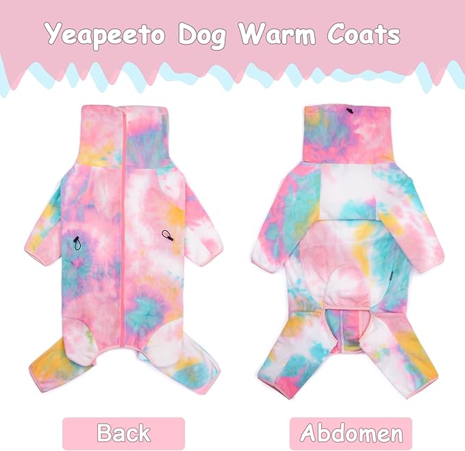 Dog Winter Coat for Large Medium Small Dogs, Warm Fleece High Collar Full Body Dog Jumpsuit Comfortable Onesie Apparel (Pink Blue, 6X-Large)