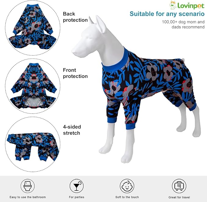 LovinPet Large Dog PJs, Long Sleeve Shirt for Dogs, Anti Licking Wound Care Pajamas, Stretchy Skin, Friendly Fabric, Nighttime Print, Large Dog Pajamas, Jammies,Medium