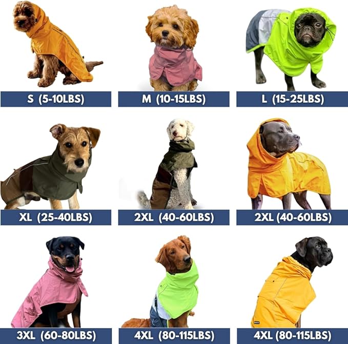 Spark Paws Dog Raincoat, Waterproof Windproof Rain Jacket, for Small Medium Large Extra Large Dogs, Reflective Breathable Full-Body Coverage Dry Suit - Green Brown Tan, 4XL