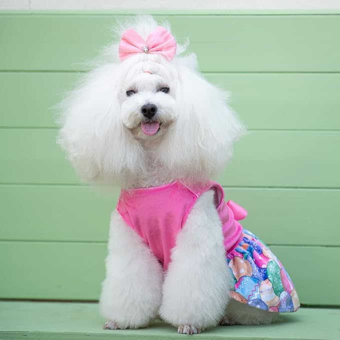 CuteBone Happy Easter Eggs Dog Dress Velvet for Small Dogs Girl Pink Puppy Dresses Dog Clothes CVA18M-D