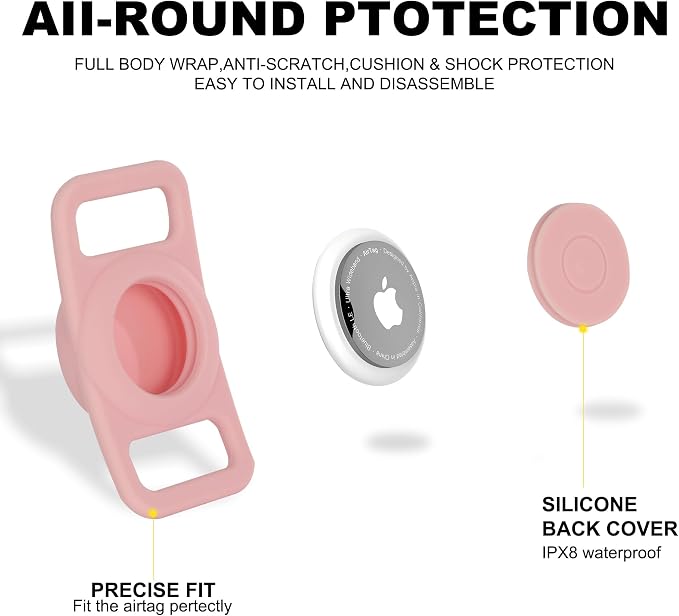 AirTag Dog Collar, Reflective Nylon, Metal Buckle, IP68, Dog Collar with AirTag Holder, Heavy Duty Dog Collars for Large Medium Small Dogs (Blush Pink, S：Width 3/4",Neck 9.8"-15.4")