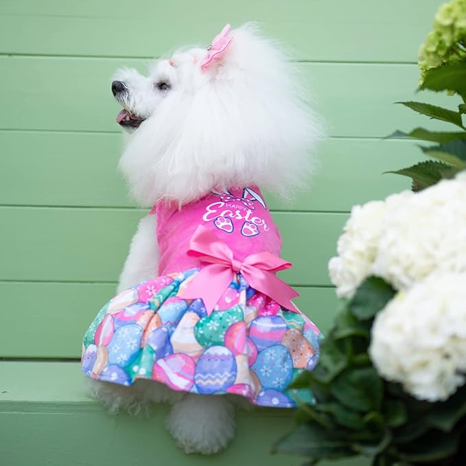 CuteBone Happy Easter Eggs Dog Dress Velvet for Small Dogs Girl Pink Puppy Dresses Dog Clothes CVA18M-D