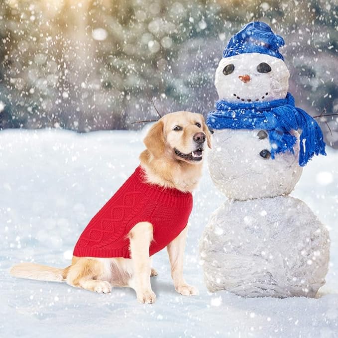 BINGPET Thermal Knitted Dog Sweater for Small Medium Large Dogs,Winter Dog Cat Coat Warm Sweartershirts Outfits,Classic Cable Knit Turtleneck Pullover Dog Jumper Coat Warm Sweartershirts
