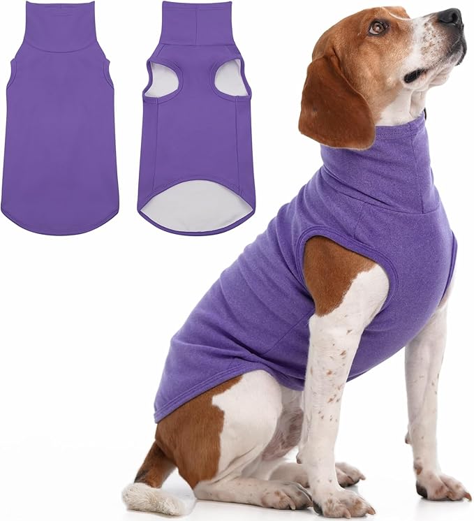 IECOii Dog Fleece Vest Sweater - Stretch Warm Pullover with Turtleneck,Purple,Large, Easy On/Off Winter Dog Sweater for Medium Large Dogs Girl Boy, Winter Fall Jumpsuit with High Neck