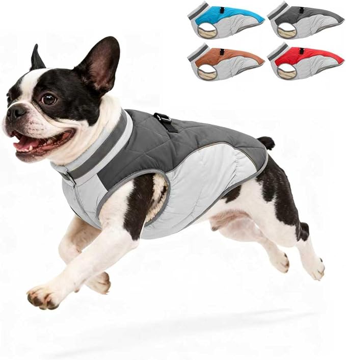 Dog Coat for Small Dogs, Adjustable Dog Jackets for Cold Weather, Reflective Winter Coat with Built-in Harness, Snowsuit Fits Dogs 7-14 lbs and Up, Size S Black
